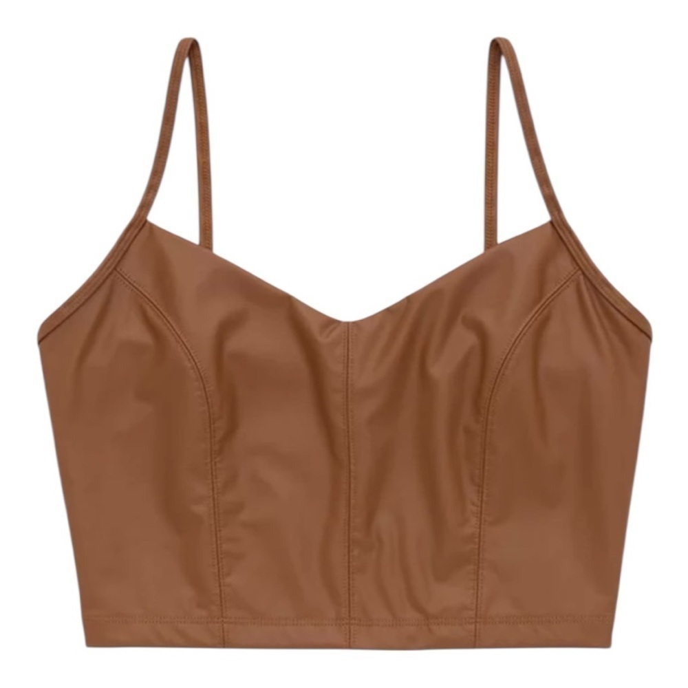 BNWT Offline by aerie Real Luxe Brown Sleeveless Fitted Crop Camisole size M - Picture 2 of 4